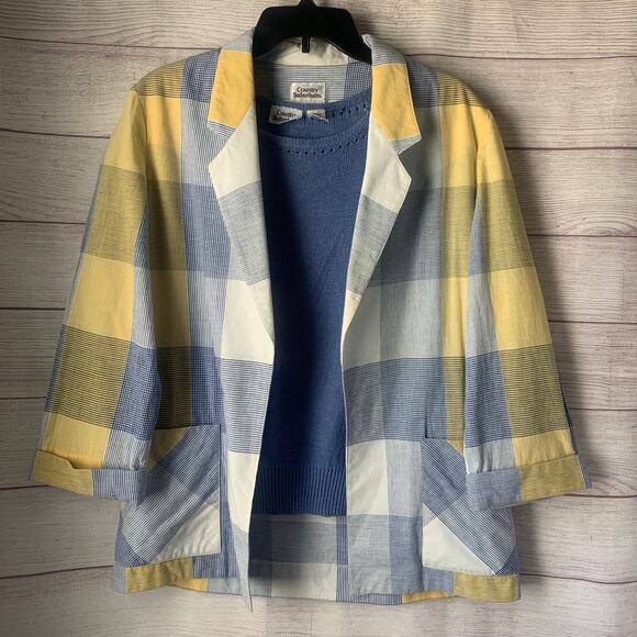 Vintage Country Suburbans Plaid Lightweight Blazer Shirt Blue Sweater Size 12 - Picture 1 of 16